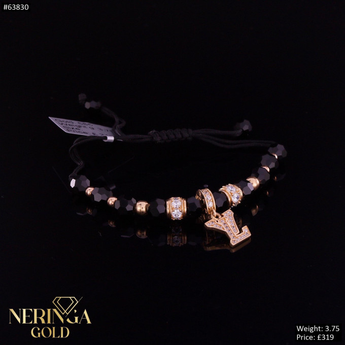 Rose black color cord gold thread bracelet #63830