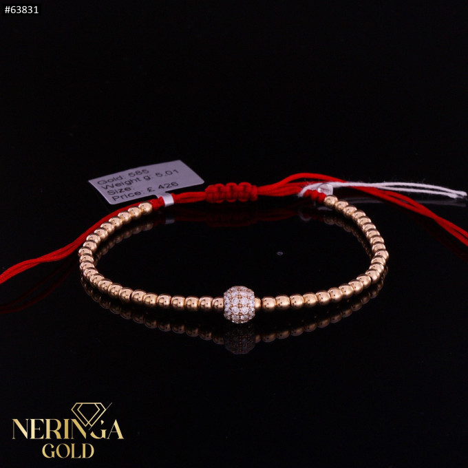 Rose red color cord gold thread bracelet #63831