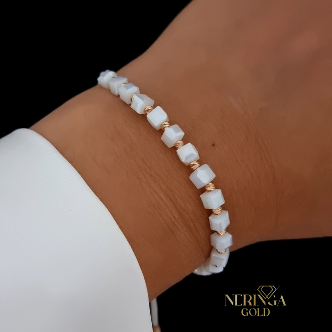 Rose white color cord gold thread bracelet #64250