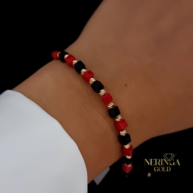Rose black color cord gold thread bracelet #64296