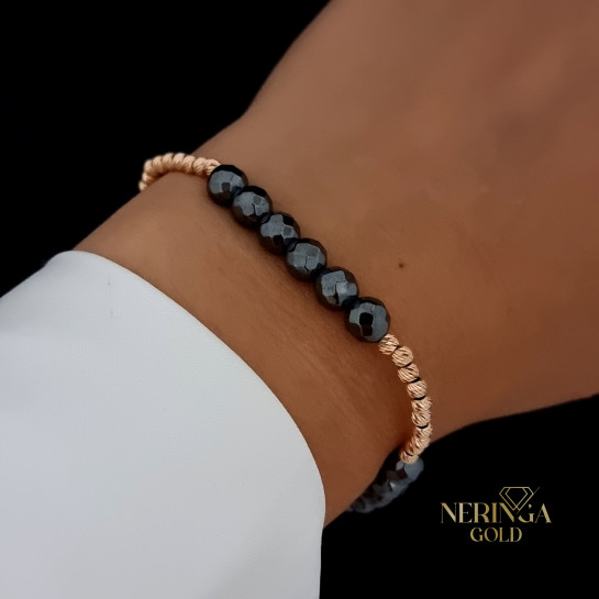 Rose black color cord gold thread bracelet #64255