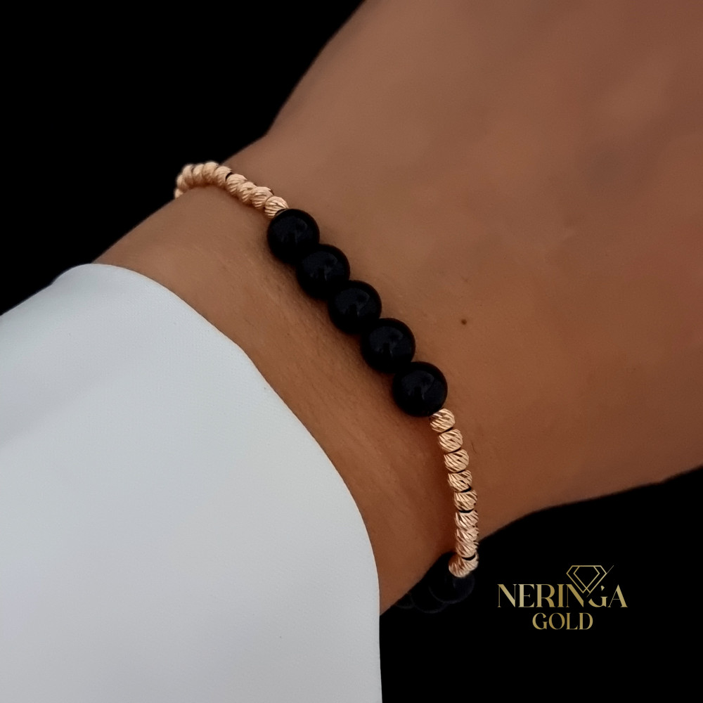 Rose black color cord gold thread bracelet #64322