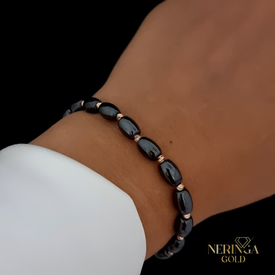 Rose black color cord gold thread bracelet #64266