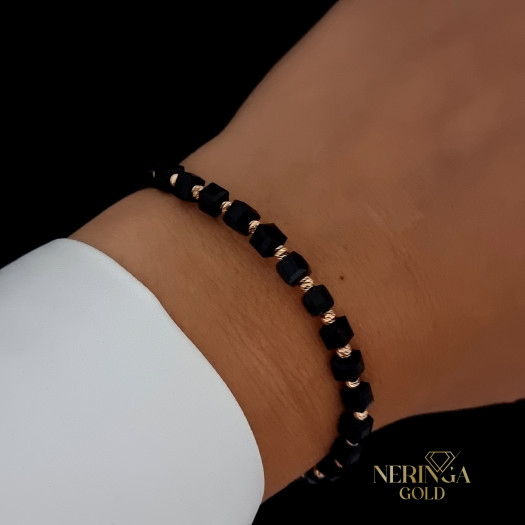 Rose black color cord gold thread bracelet #64291