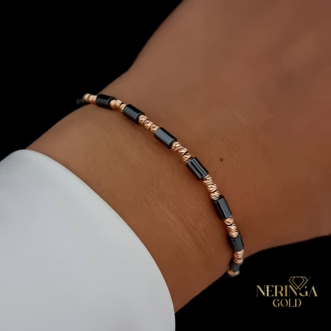 Rose black color cord gold thread bracelet #64281