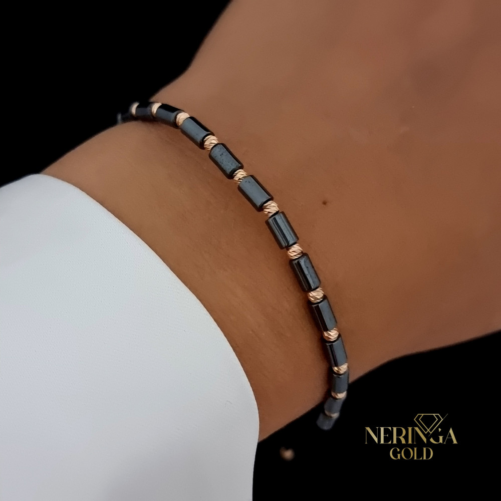 Rose black color cord gold thread bracelet #64241