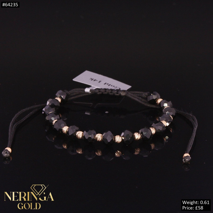 Rose black color cord gold thread bracelet #64235