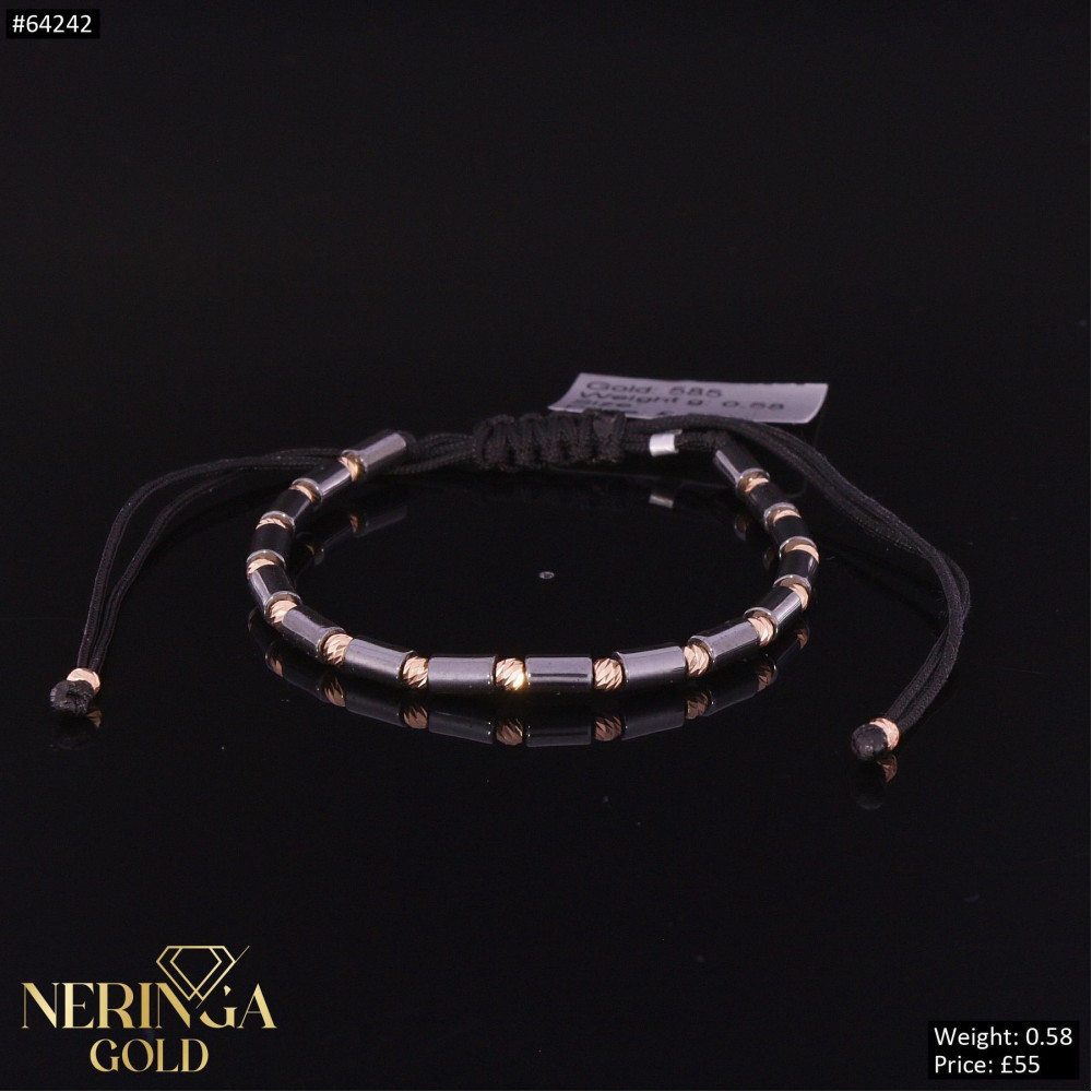 Rose black color cord gold thread bracelet #64242