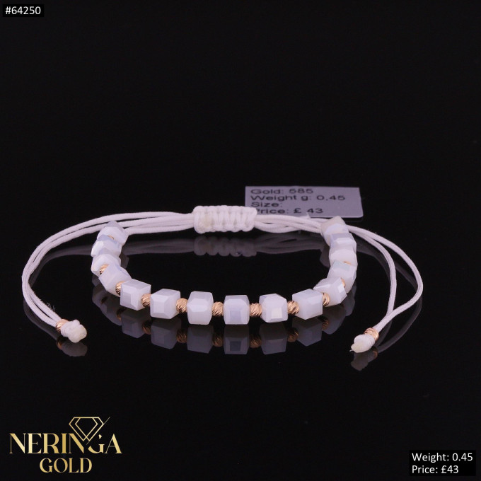 Rose white color cord gold thread bracelet #64250
