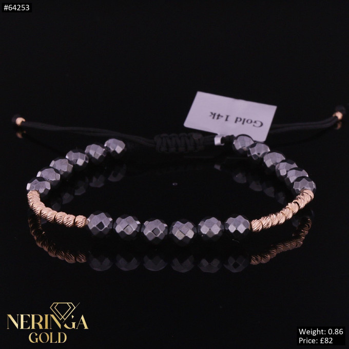 Rose black color cord gold thread bracelet #64253