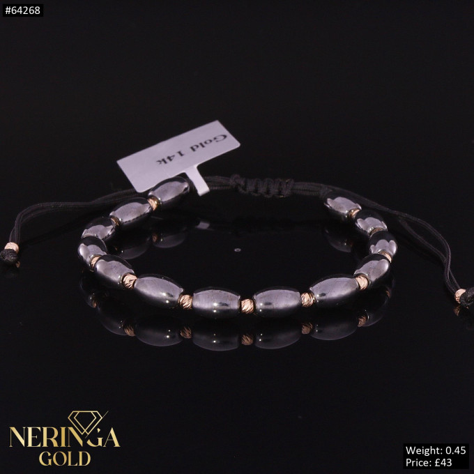 Rose black color cord gold thread bracelet #64268