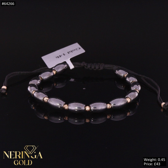 Rose black color cord gold thread bracelet #64266