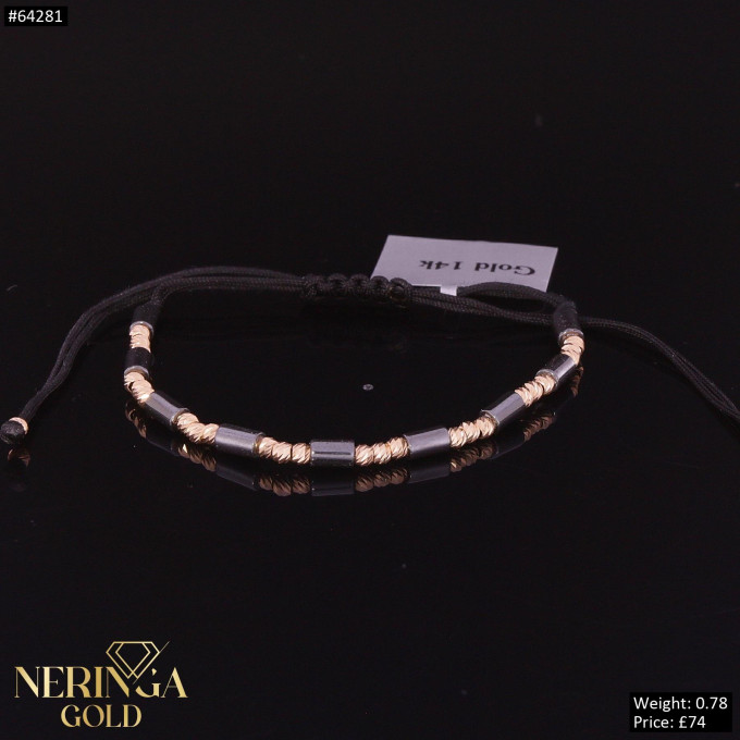 Rose black color cord gold thread bracelet #64281