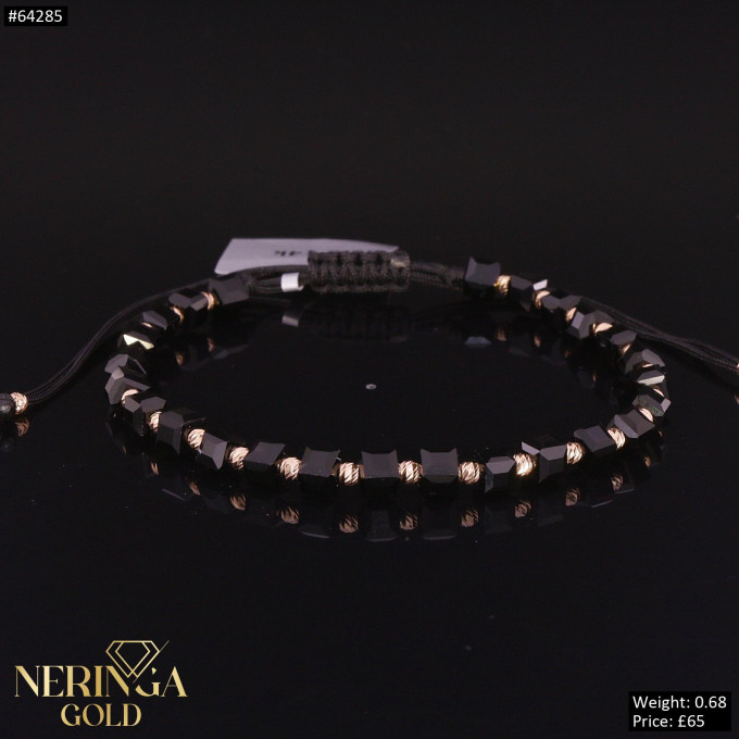 Rose black color cord gold thread bracelet #64285