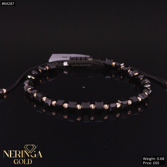 Rose black color cord gold thread bracelet #64287