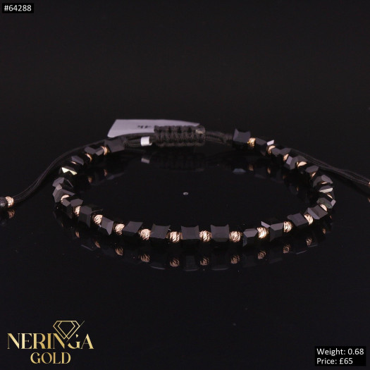 Rose black color cord gold thread bracelet #64288