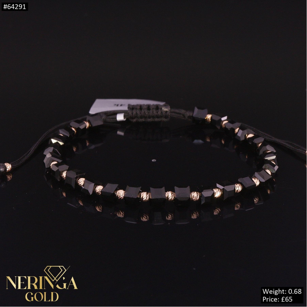Rose black color cord gold thread bracelet #64291