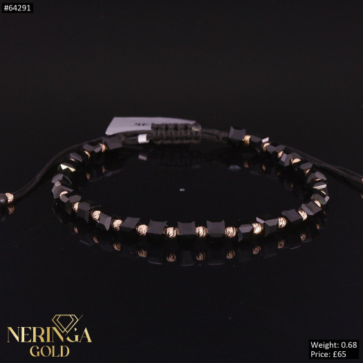 Rose black color cord gold thread bracelet #64291