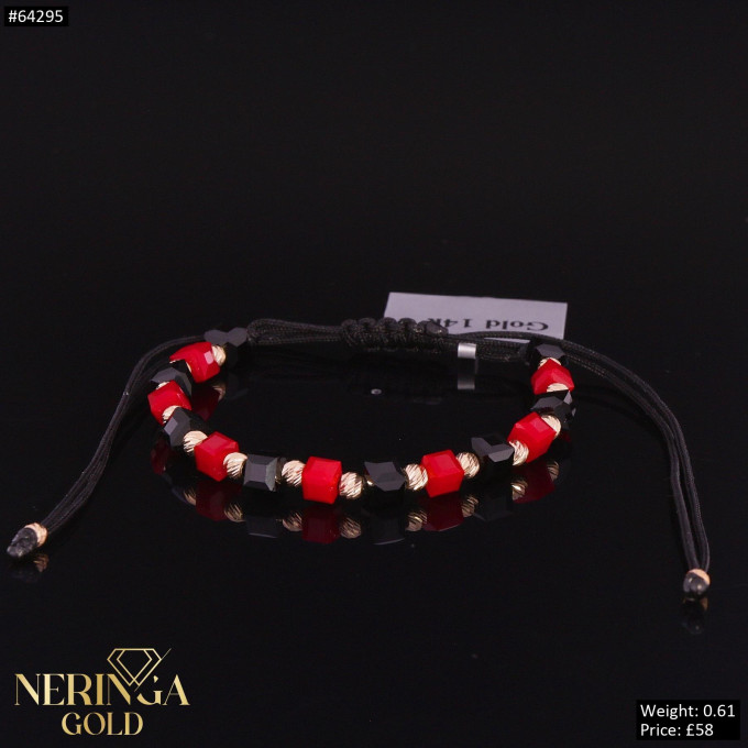 Rose black color cord gold thread bracelet #64295