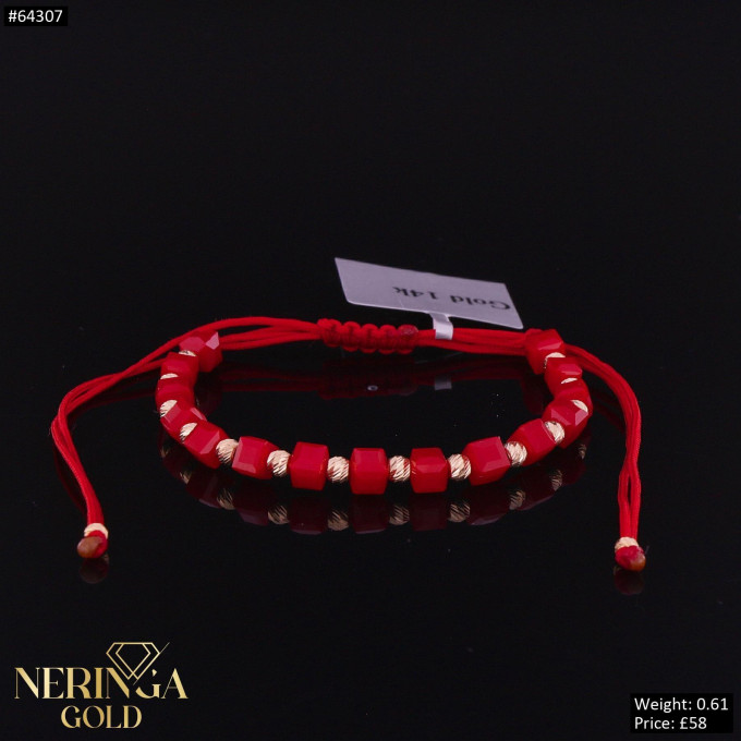 Rose red color cord gold thread bracelet #64307