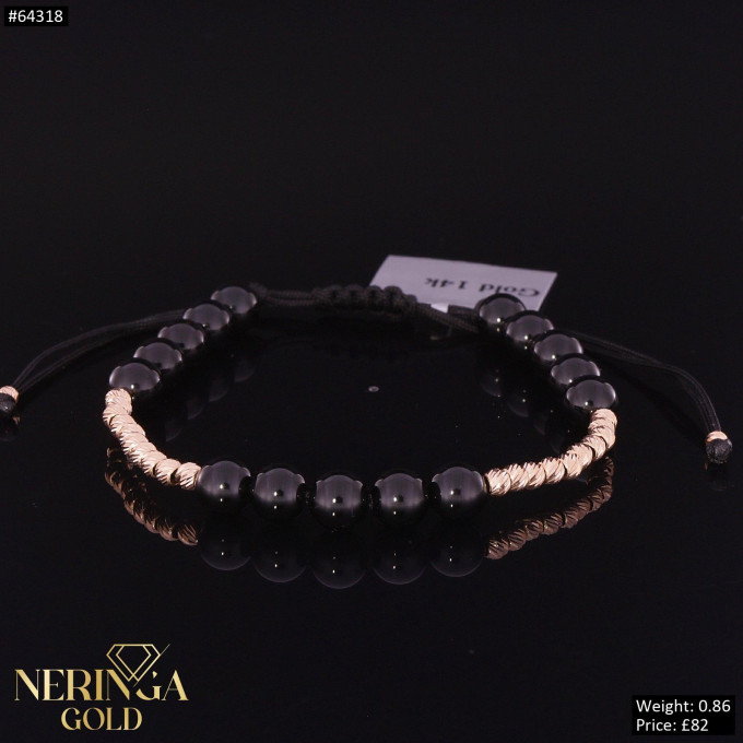 Rose black color cord gold thread bracelet #64318