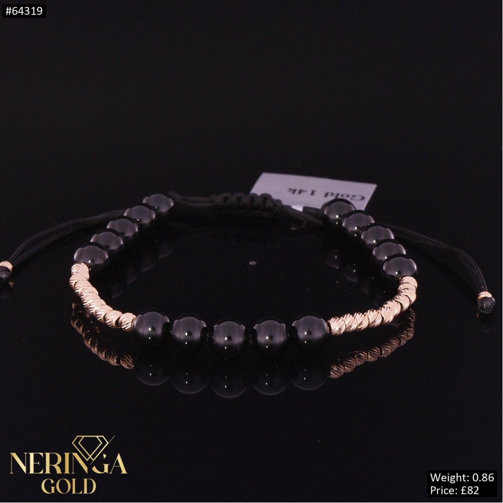Rose black color cord gold thread bracelet #64319