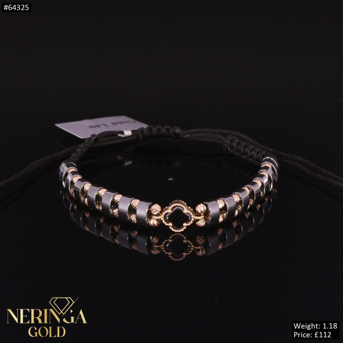 Rose black color cord gold thread bracelet #64325