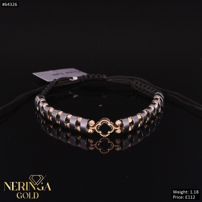 Rose black color cord gold thread bracelet #64326