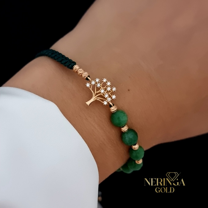 Rose green color cord gold thread bracelet #64760