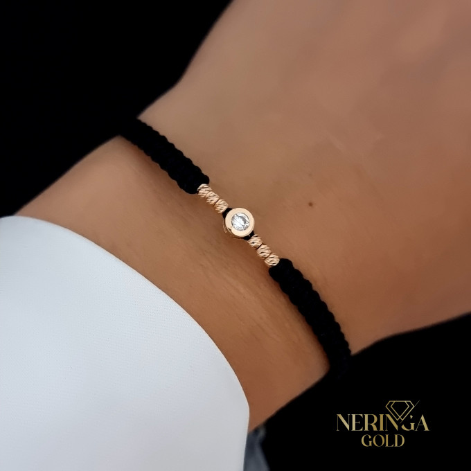 Rose black color cord gold thread bracelet #64750