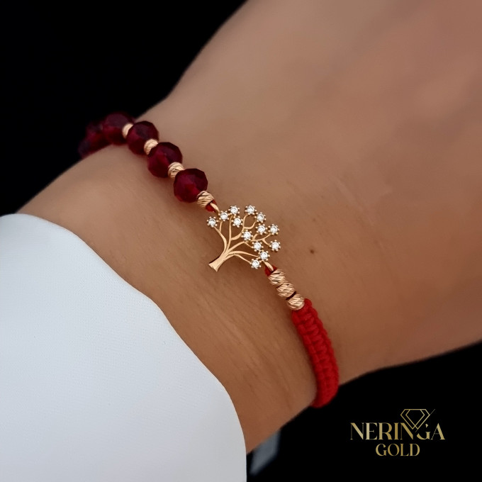 Rose red color cord gold thread bracelet #64768
