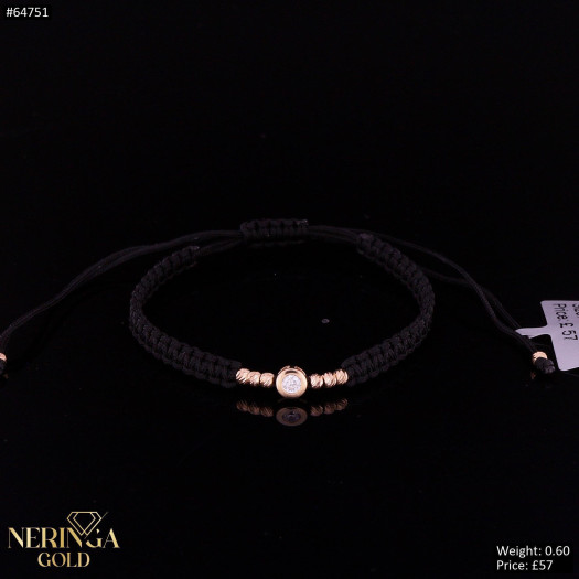 Rose black color cord gold thread bracelet #64751