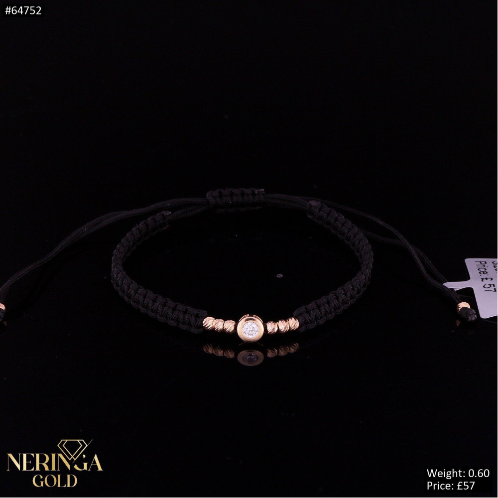 Rose black color cord gold thread bracelet #64752