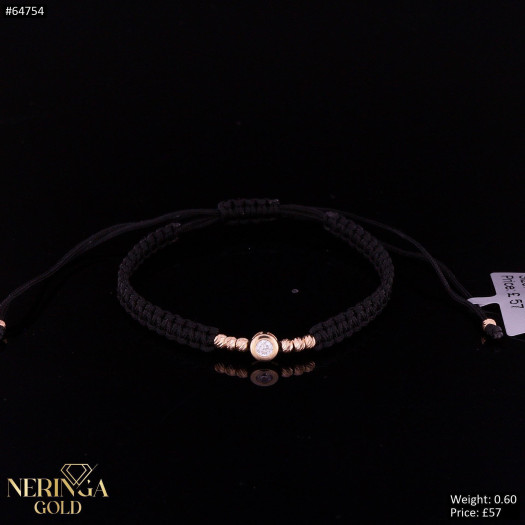 Rose black color cord gold thread bracelet #64754