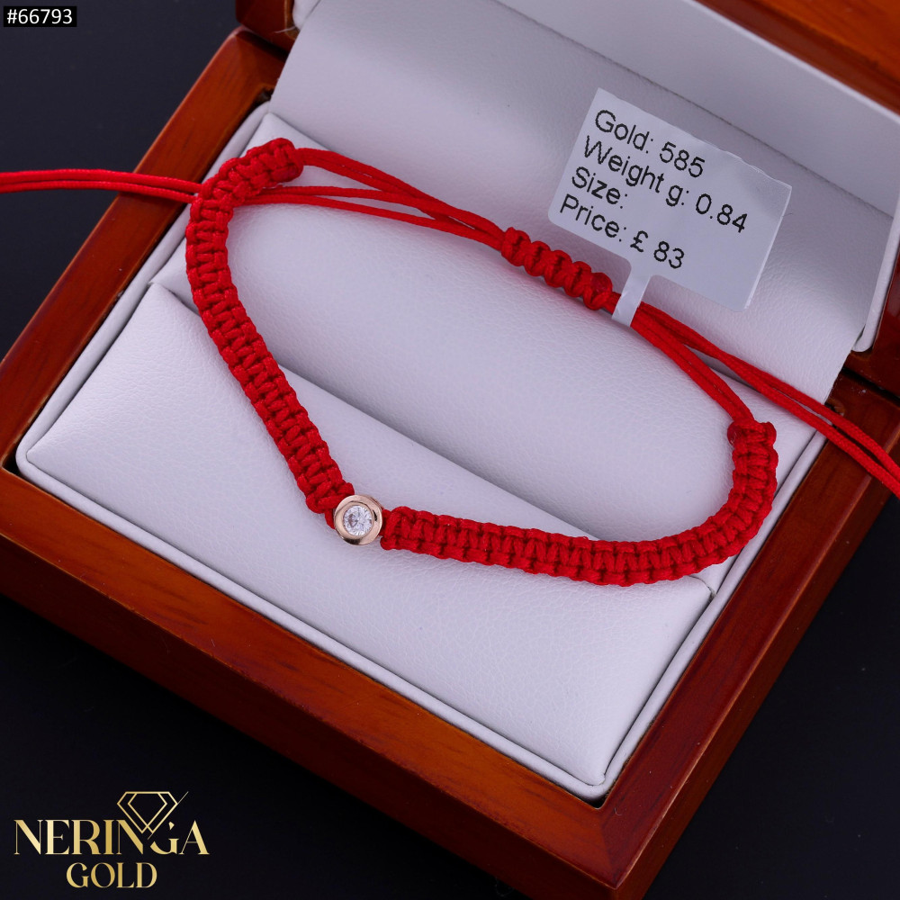 Rose red color cord gold thread bracelet #66793