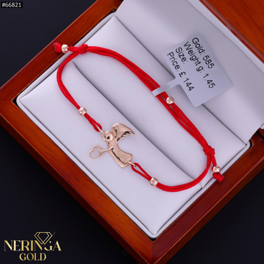 Rose red color cord gold thread bracelet #66821