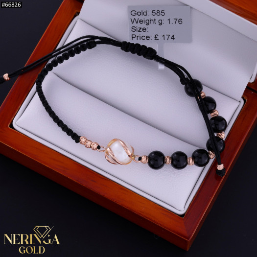 Rose black color cord gold thread bracelet #66826
