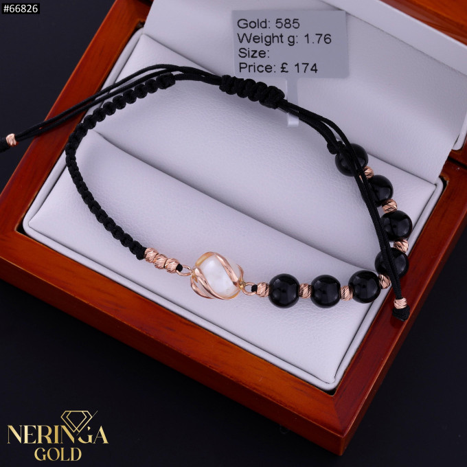 Rose black color cord gold thread bracelet #66826 Rose black color cord gold thread bracelet #66826