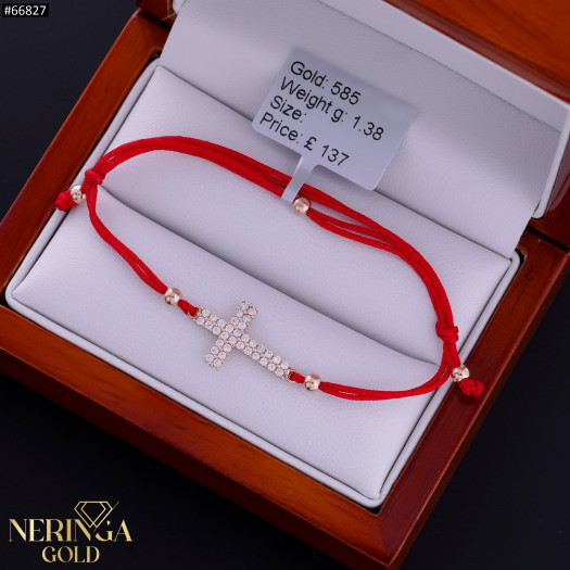 Rose red color cord gold thread bracelet #66827