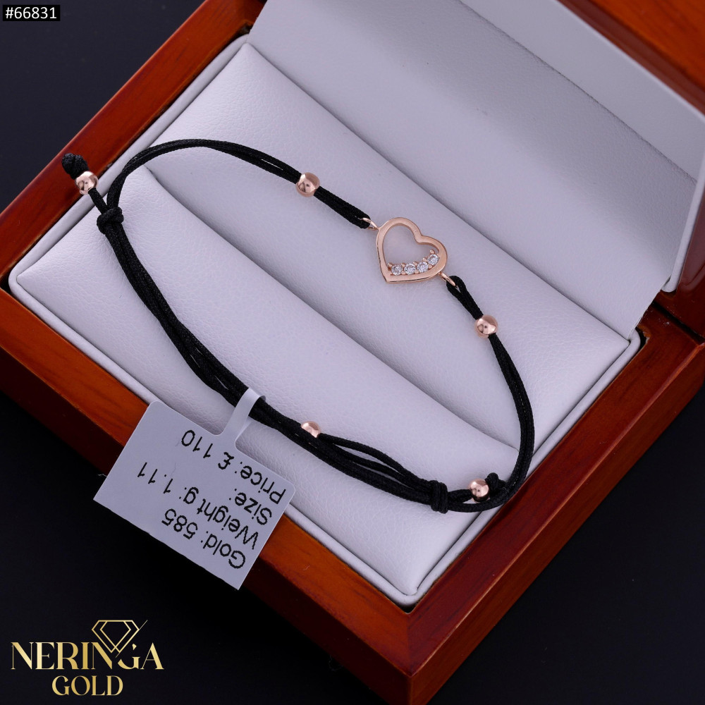 Rose black color cord gold thread bracelet #66831