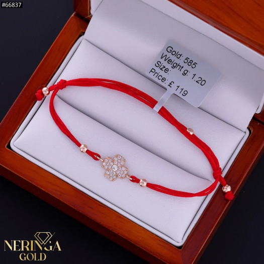 Rose red color cord gold thread bracelet #66837