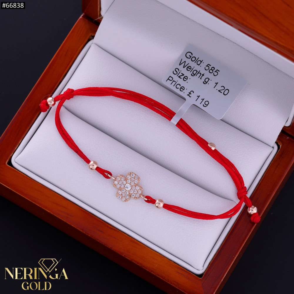 Rose red color cord gold thread bracelet #66838