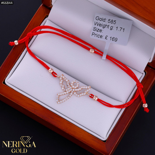Rose red color cord gold thread bracelet #66844