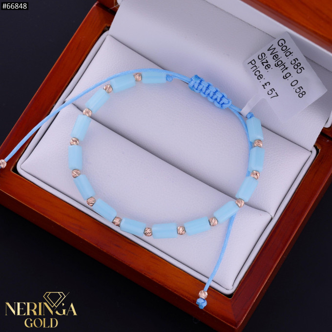 Rose blue color cord gold thread bracelet #66848