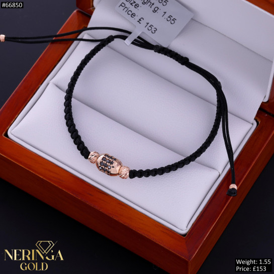 Rose black color cord gold thread bracelet #66850