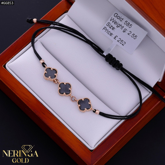 Rose black color cord gold thread bracelet #66853