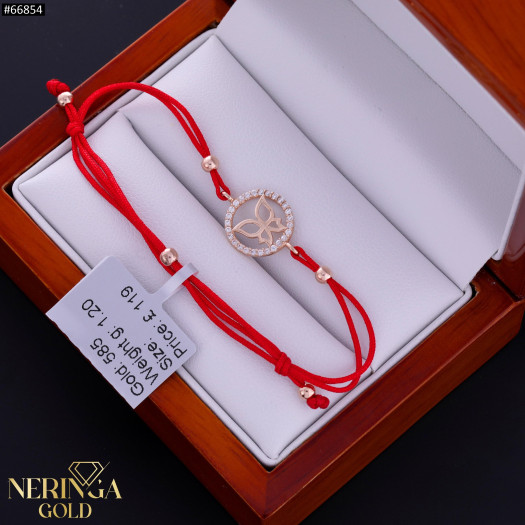 Rose red color cord gold thread bracelet #66854