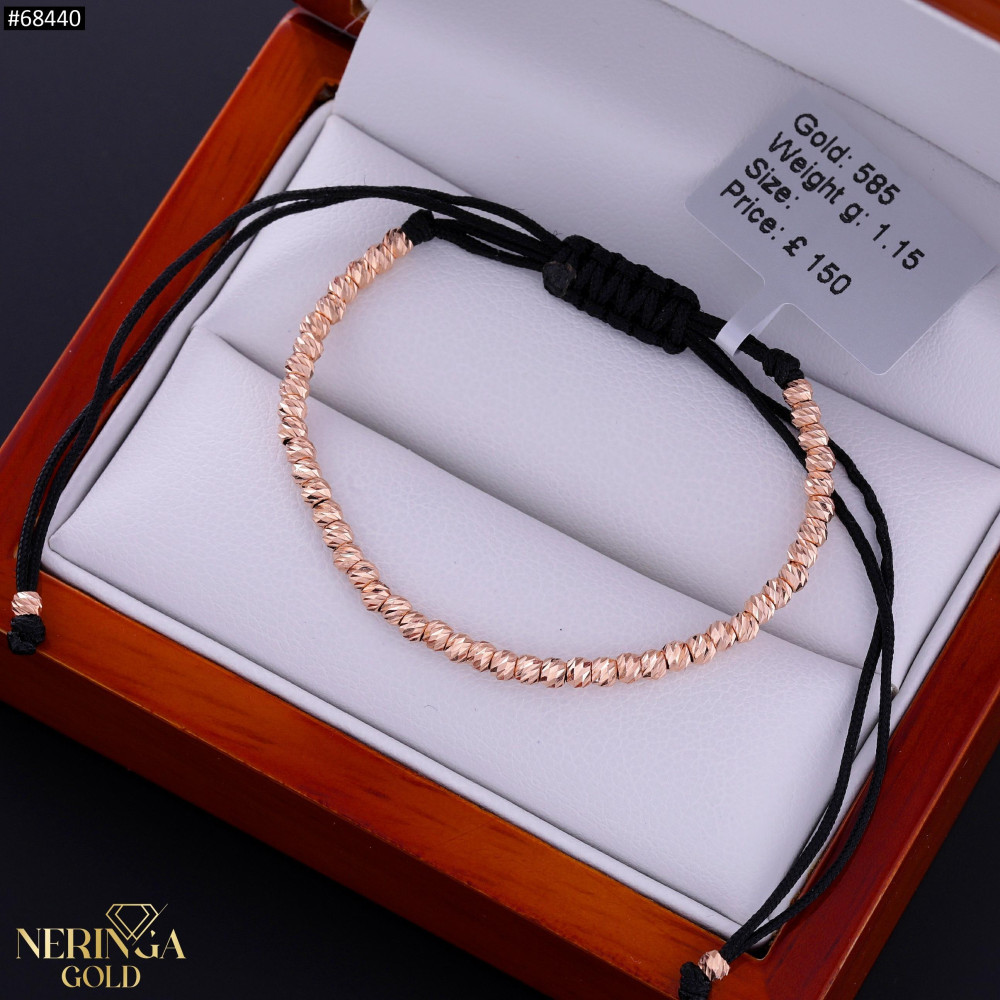 Rose black color cord gold thread bracelet #68440