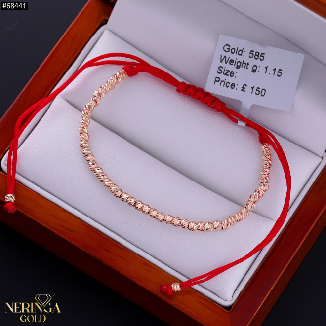 Rose red color cord gold thread bracelet #68441