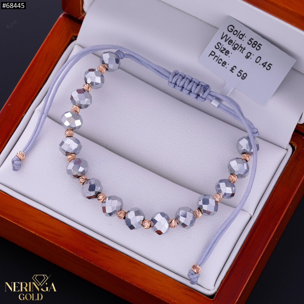 Rose grey color cord gold thread bracelet #68445